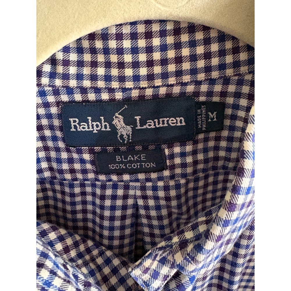 Ralph Lauren Button Down Shirt Mens M Blue Gingham Excellent Blake Cotton Pony - Picture 2 of 4